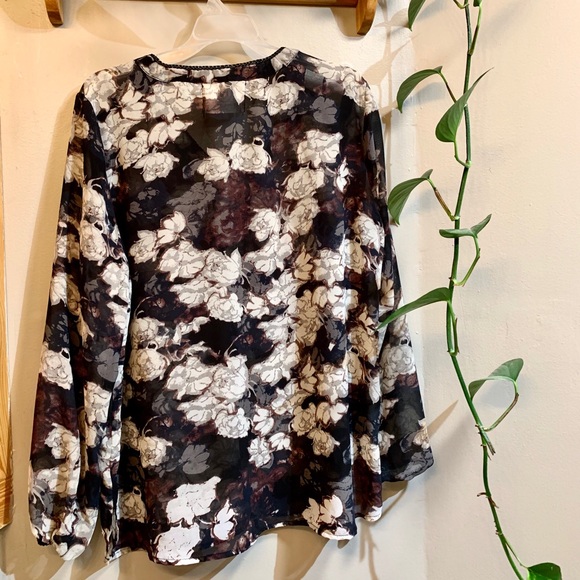 3/30$ Floral print long sleeve loose v-neck blouse - Picture 3 of 4